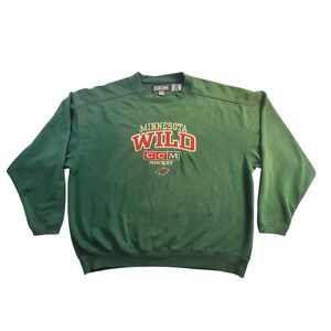 Vtg CCM Minnesota Wild NHL Hockey Sweatshirt 2XL Green Pullover Embroidered Logo